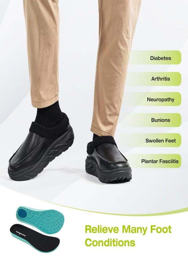 OrthoComfoot Men's Orthopedic Diabetic Extra Wide Toe Box Winter Slippers: Lightweight Leather Hammer Toes Bunions Recovery Dress Shoes, Soft Warm Arch Support Outdoor Wedding Meeting Walking Shoes Black Size 9 - Image 3